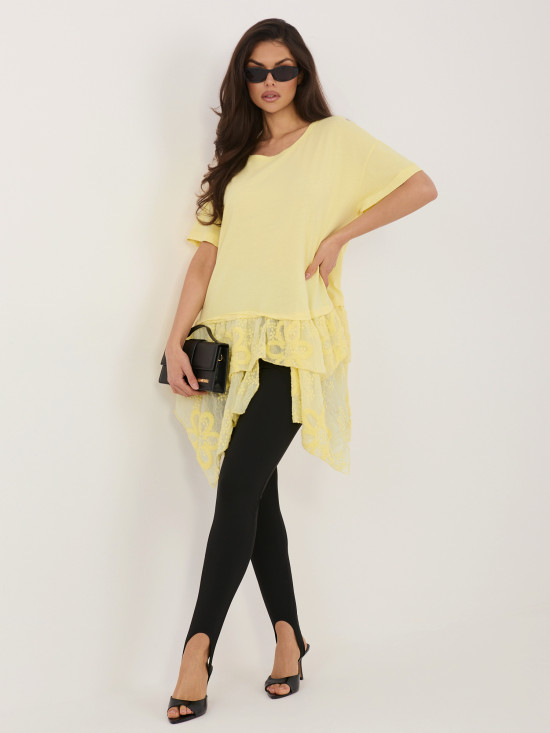 Bluză galbenă din bumbac cu volan și broderie