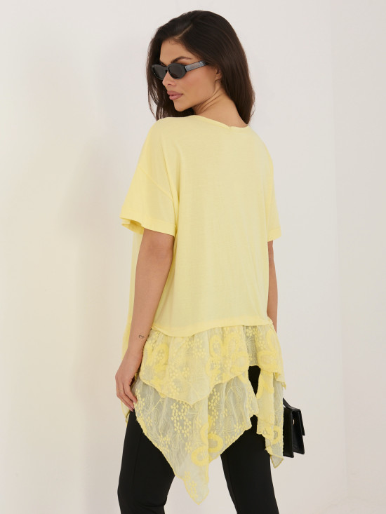 Bluză galbenă din bumbac cu volan și broderie