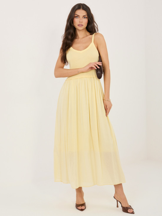 Rochie maxi de vară galben deschis cu căptușeală