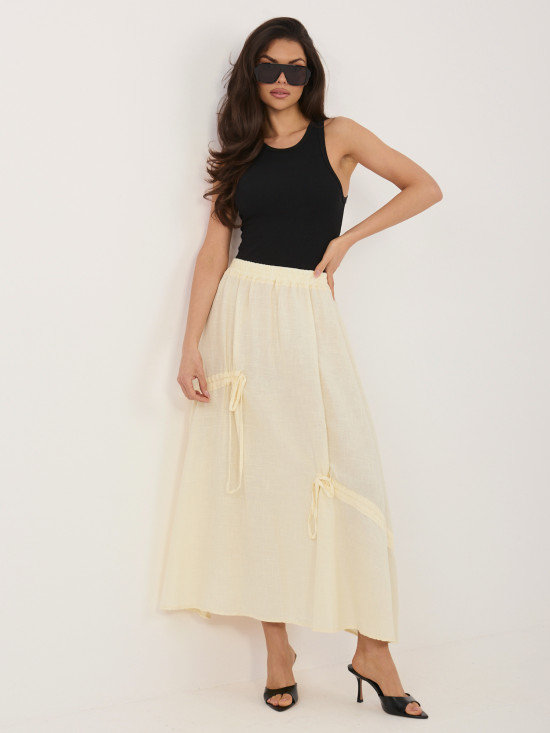 Fustă midi galbenă cu legare în talie