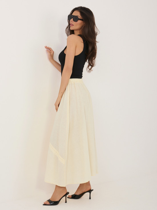 Fustă midi galbenă cu legare în talie