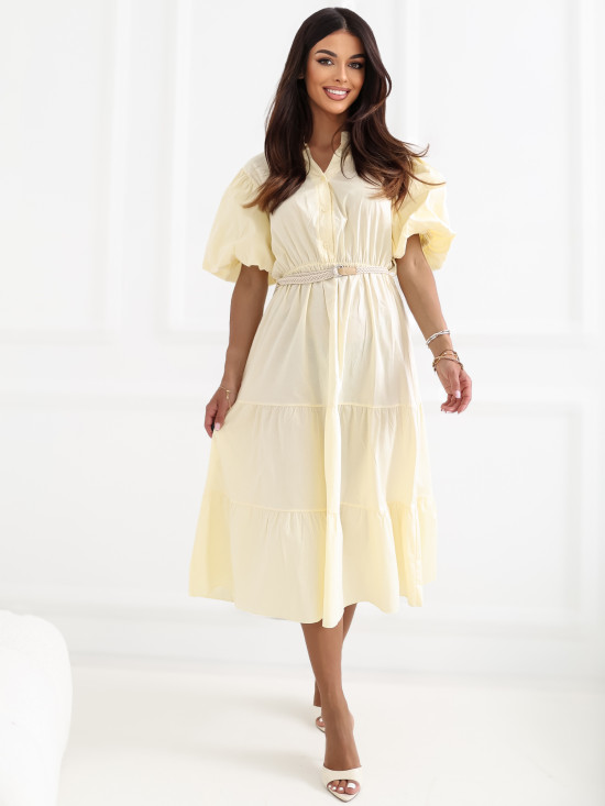 Rochie midi galbenă evazată cu curea