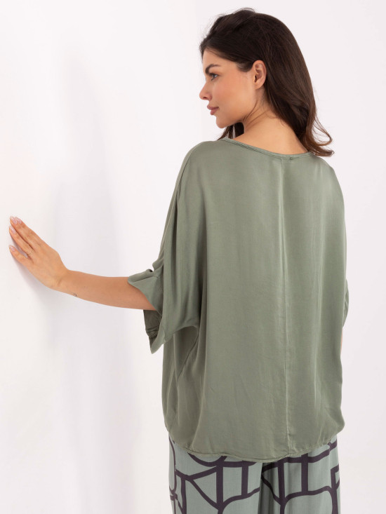 Bluză khaki elegantă cu mâneci 3/4