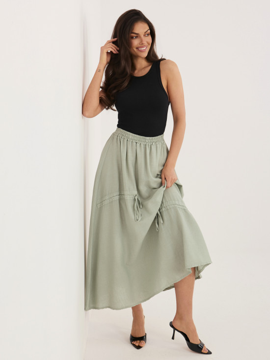 Fustă midi khaki cu cordon