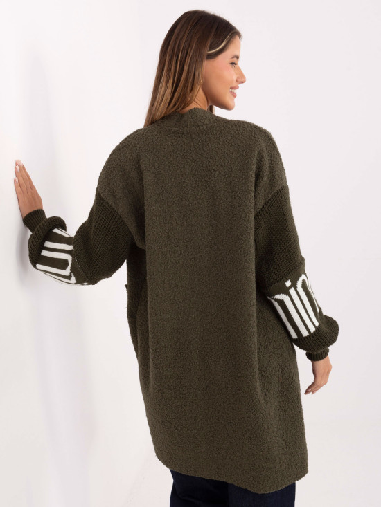 Cardigan khaki stilat cu buzunare și mâneci bufante