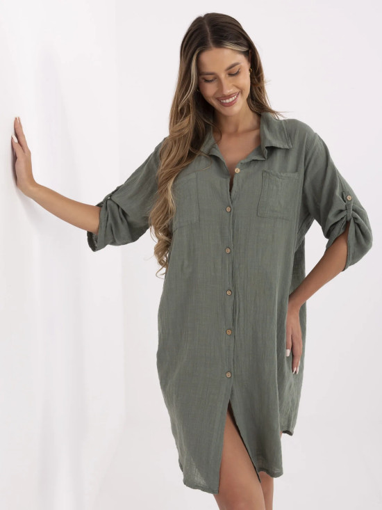 Rochie oversize cu mânecă 3/4 în culoare bej