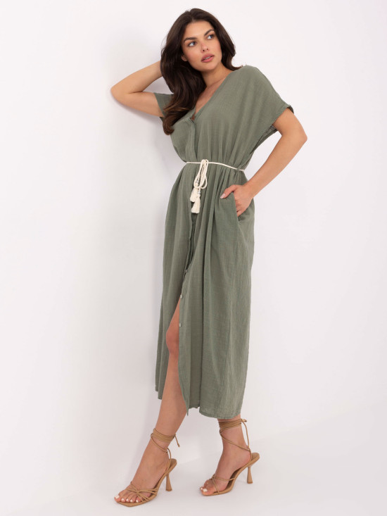 Rochie midi oversize în culoare khaki