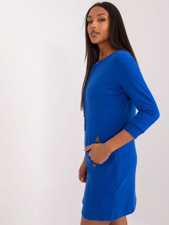 Rochie mini cobalt cu mâneci 3/4