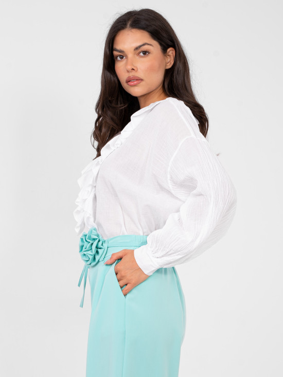 Pantaloni eleganți cu croială largă, culoare mentă