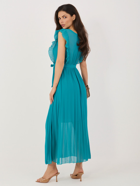 Rochie midi albastră evazată cu curea