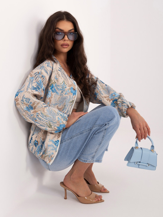 Geacă bomber albastră cu imprimeu floral, fără glugă