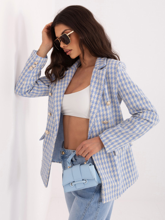 Sacou albastru cu model pepit și căptușeală