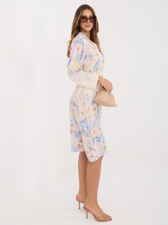 Rochie cămașă albastră cu imprimeu floral și curea