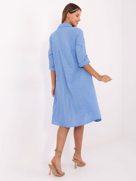 Rochie asimetrică albastră cu mâneci 3/4