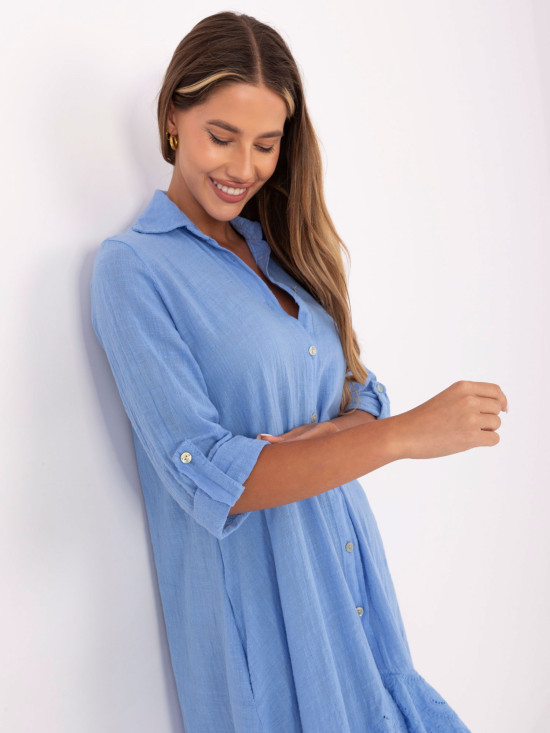 Rochie asimetrică albastră cu mâneci 3/4