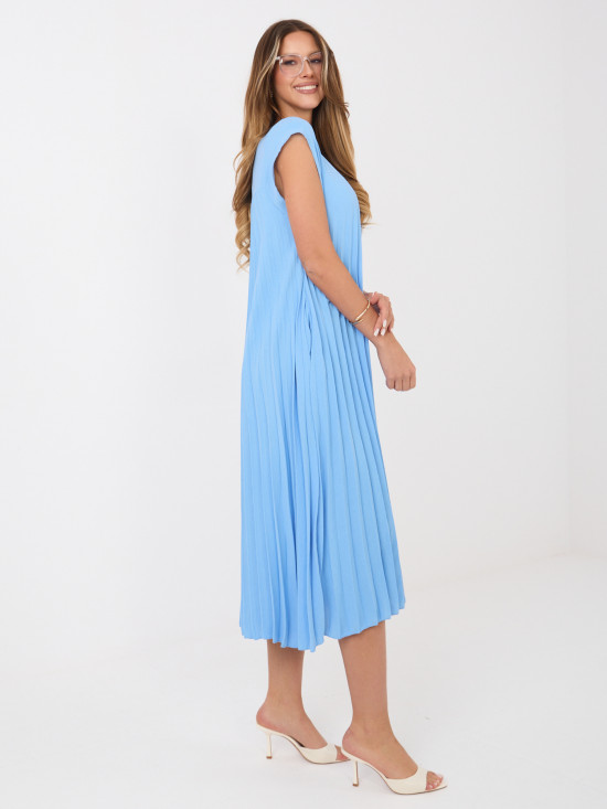 Rochie midi de cocktail albastră fără mâneci