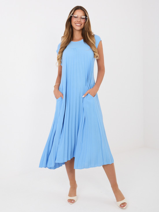 Rochie midi de cocktail albastră fără mâneci