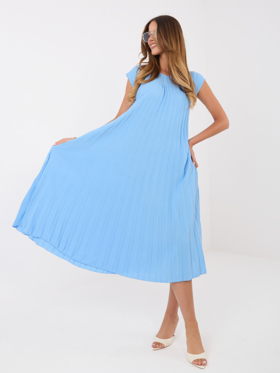 Rochie midi de cocktail albastră fără mâneci