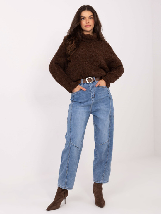 Blugi damă balloon fit cu talie înaltă, albaștri