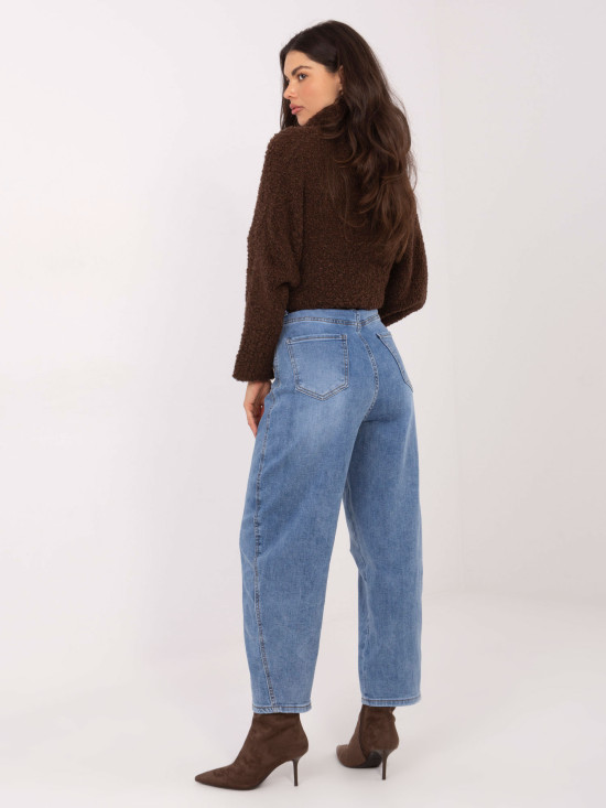 Blugi damă balloon fit cu talie înaltă, albaștri