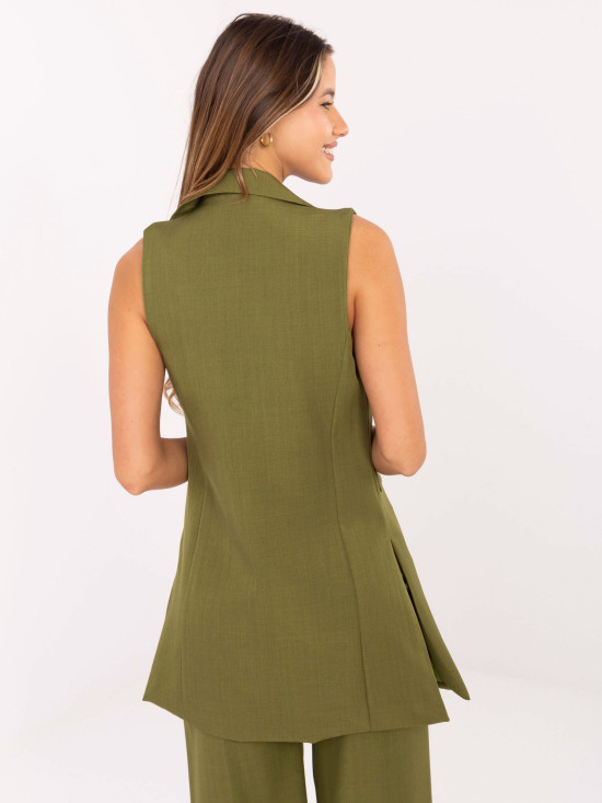 Vestă lungă elegantă verde măsliniu cu căptușeală