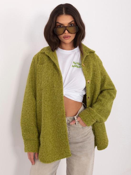 Geacă de tranziție verde măsliniu cu guler și buzunare
