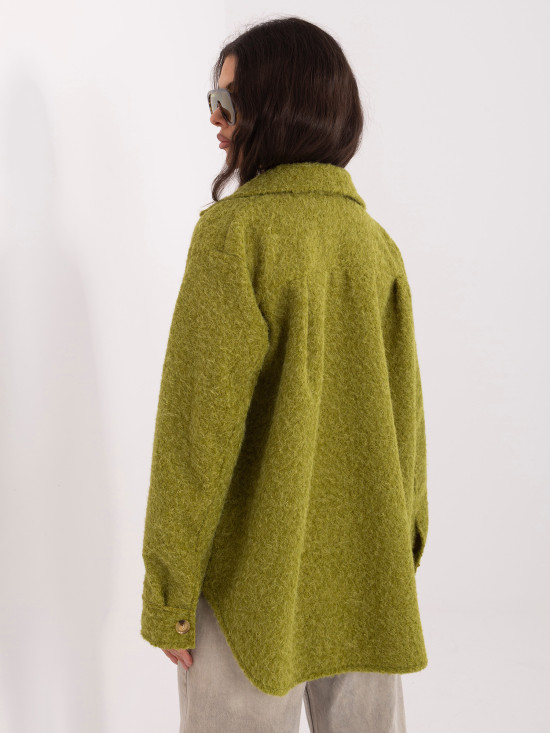 Geacă de tranziție verde măsliniu cu guler și buzunare