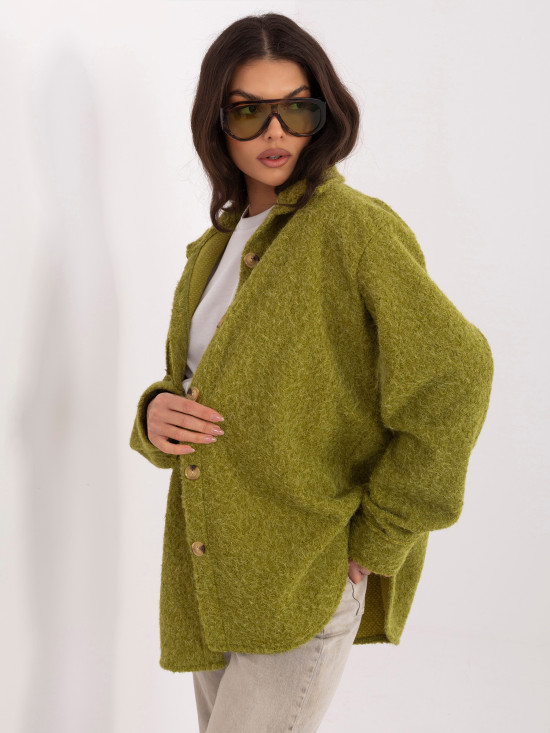 Geacă de tranziție verde măsliniu cu guler și buzunare