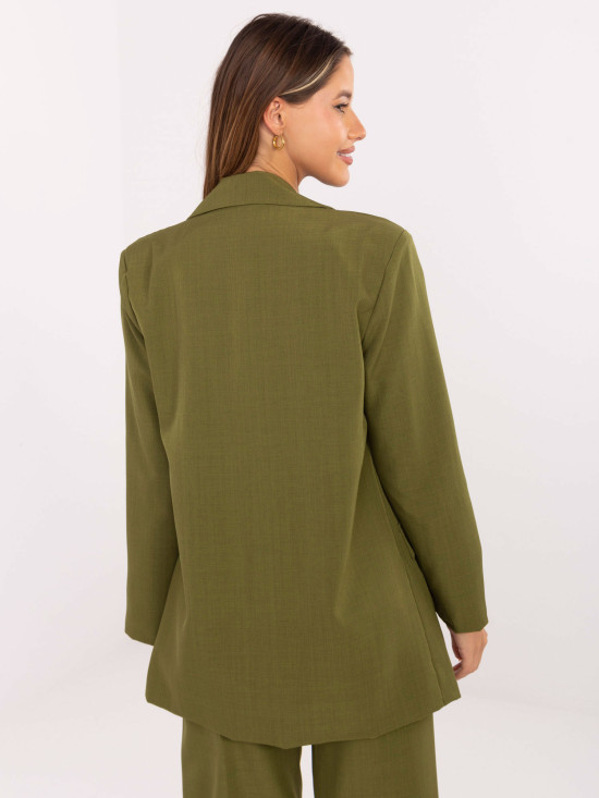 Sacou elegant verde măsliniu cu căptușeală și broșă