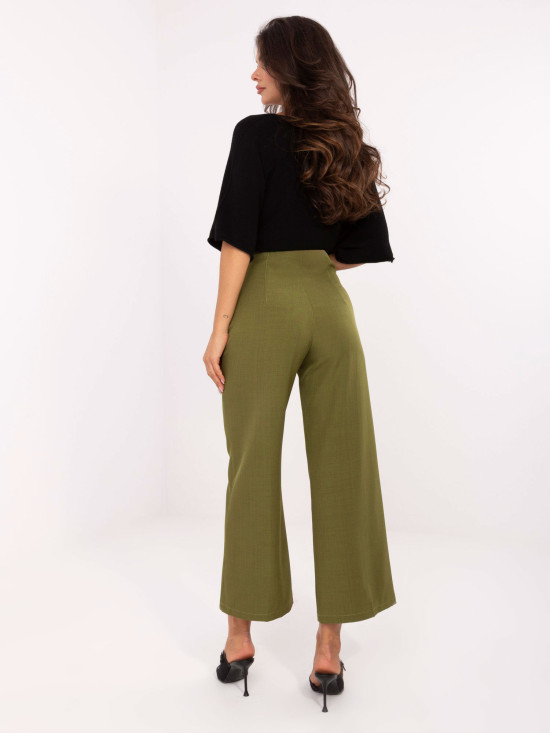 Pantaloni eleganți largi în culoare verde măsliniu