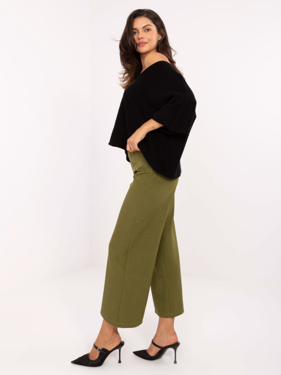 Pantaloni eleganți largi în culoare verde măsliniu