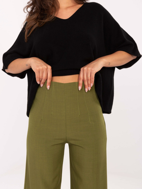 Pantaloni eleganți largi în culoare verde măsliniu