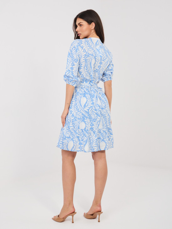 Rochie albastră cu imprimeu și curea