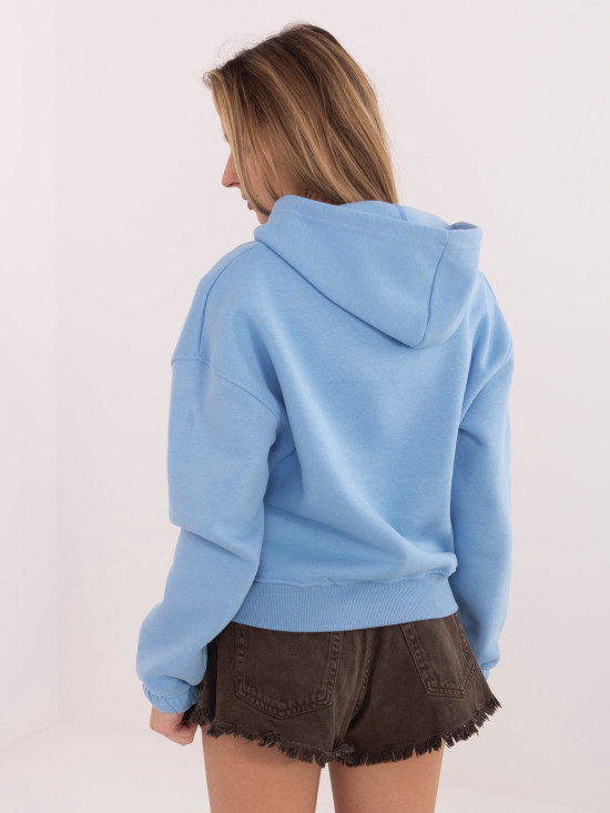 Hanorac scurt albastru cu glugă și fermoar