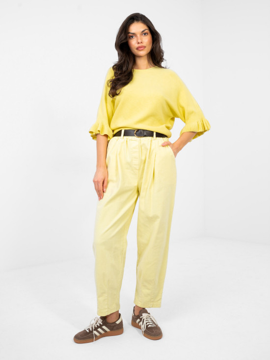 Pulover galben elegant cu volan și mâneci 3/4