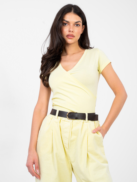 Tricou galben din bumbac cu decolteu petrecut