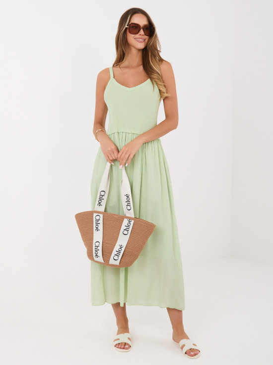 Rochie maxi pistachio cu bretele
