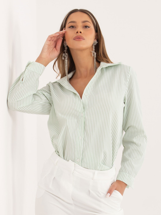 Cămașă cu dungi, verde fistic, mânecă lungă