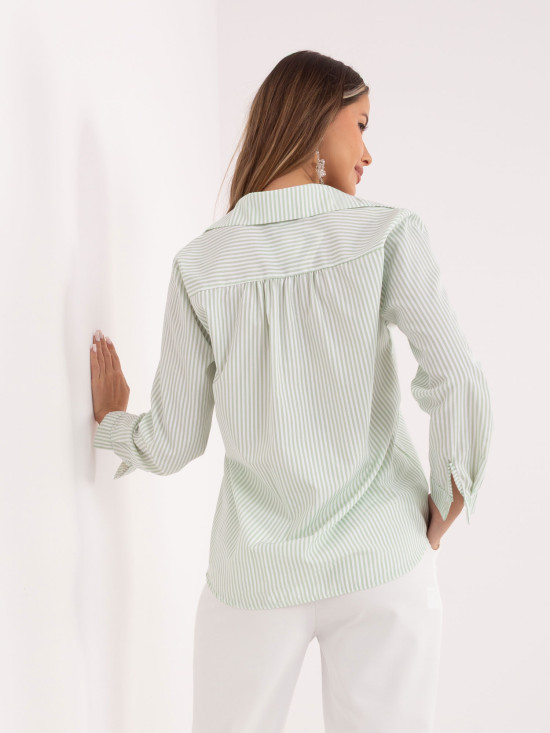 Cămașă cu dungi, verde fistic, mânecă lungă
