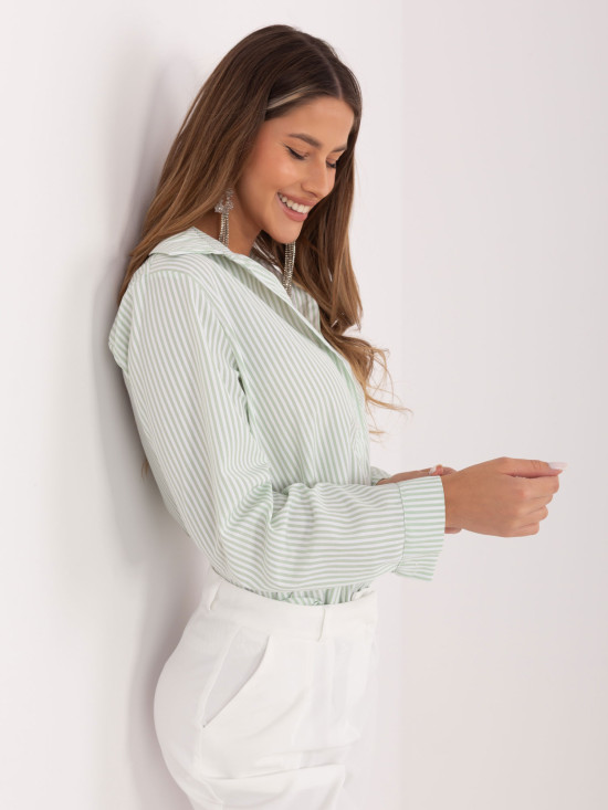 Cămașă cu dungi, verde fistic, mânecă lungă