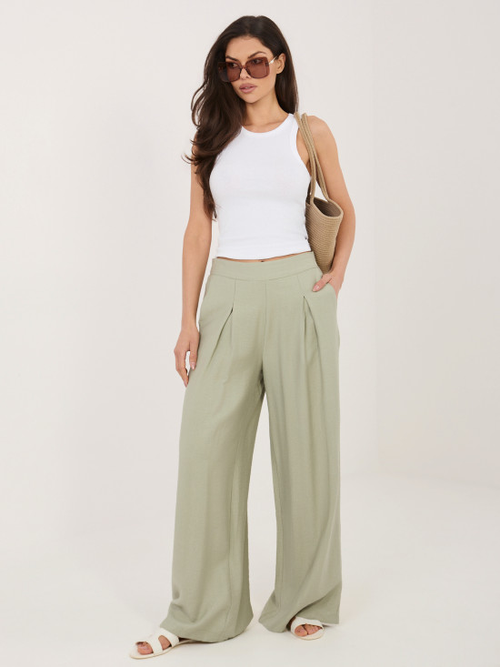 Pantaloni palazzo din vâscoză, culoare fistic