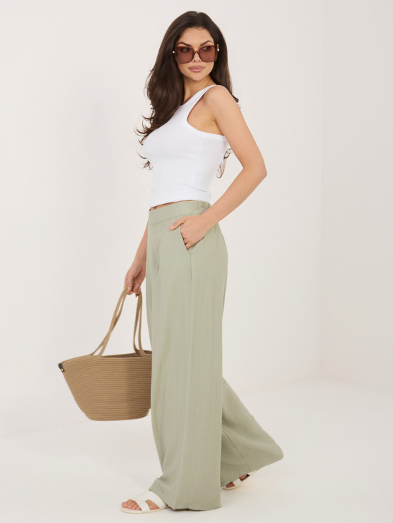 Pantaloni palazzo din vâscoză, culoare fistic