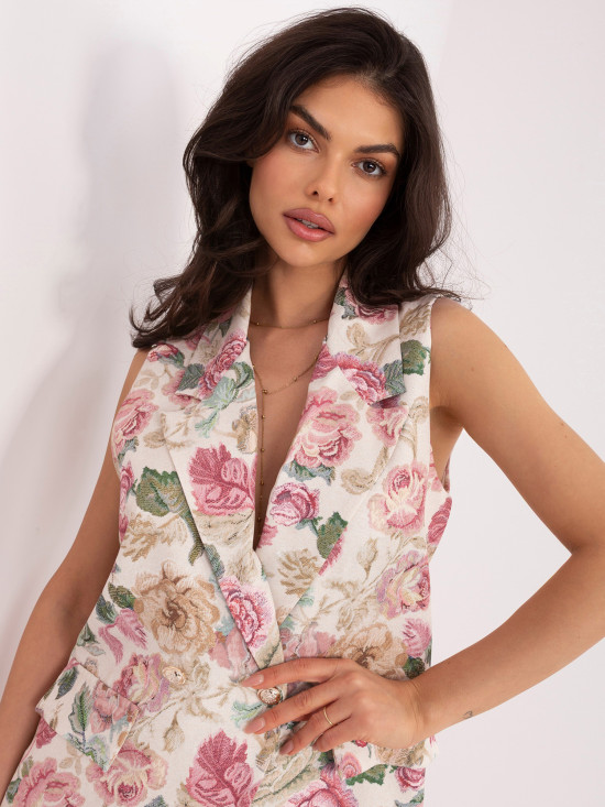 Vestă elegantă roz cu model floral