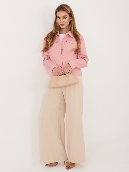 Geacă de blugi roz cu guler