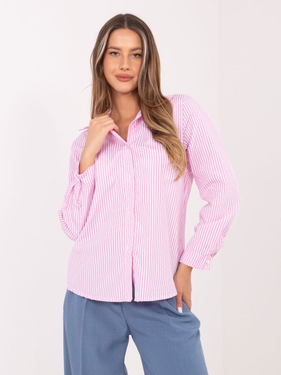 Cămașă roz cu dungi și mâneci lungi