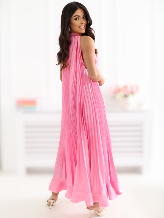 Rochie midi roz fără mâneci, tip cocktail