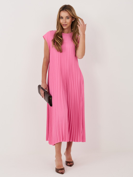 Rochie midi roz cocktail cu buzunare