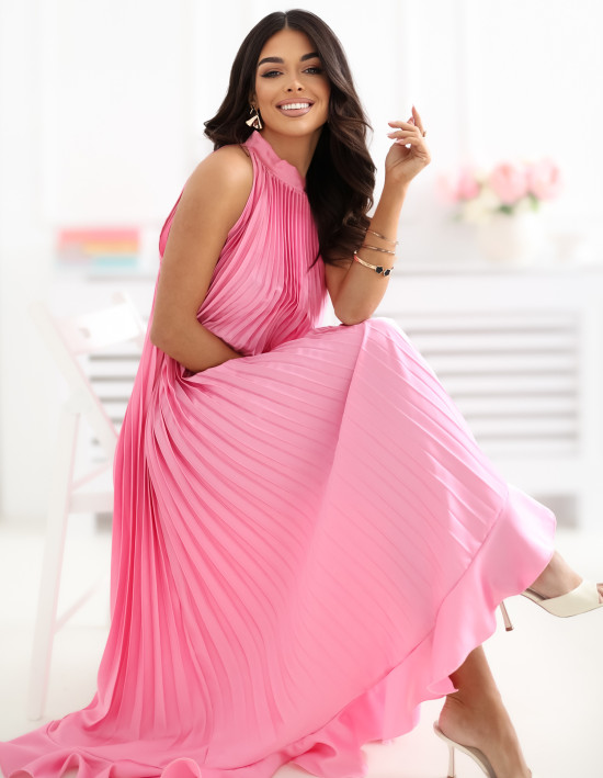 Rochie midi roz fără mâneci, tip cocktail