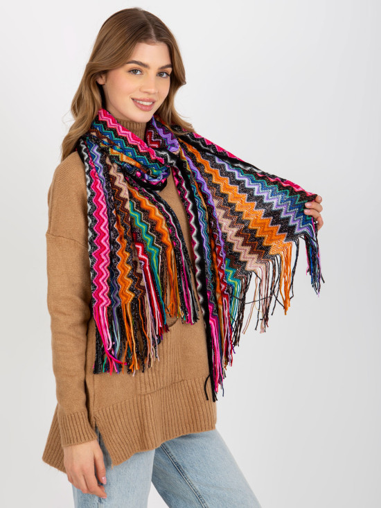 Șal damă cu modele colorate și ciucuri