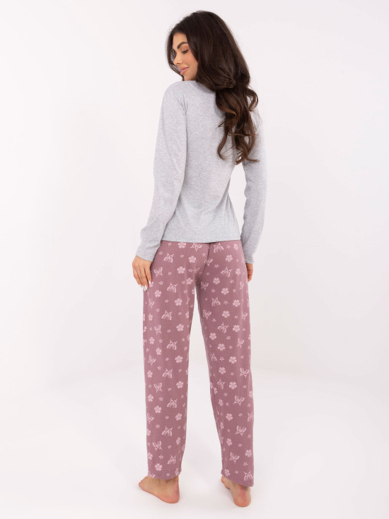 Pijamă damă gri din bumbac cu imprimeu